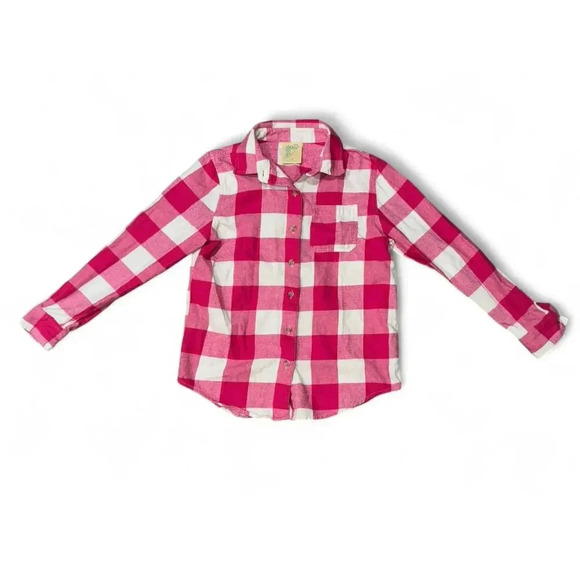 There Abouts Girls Pink White Checkered Button Down Flannel Size Large 14 - Picture 2 of 6